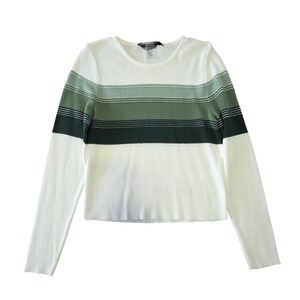 Vintage 90s Rockies Striped Knit Crewneck Sweater White Green Medium